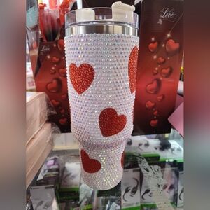 Red Heart Rhinestone Tumbler
